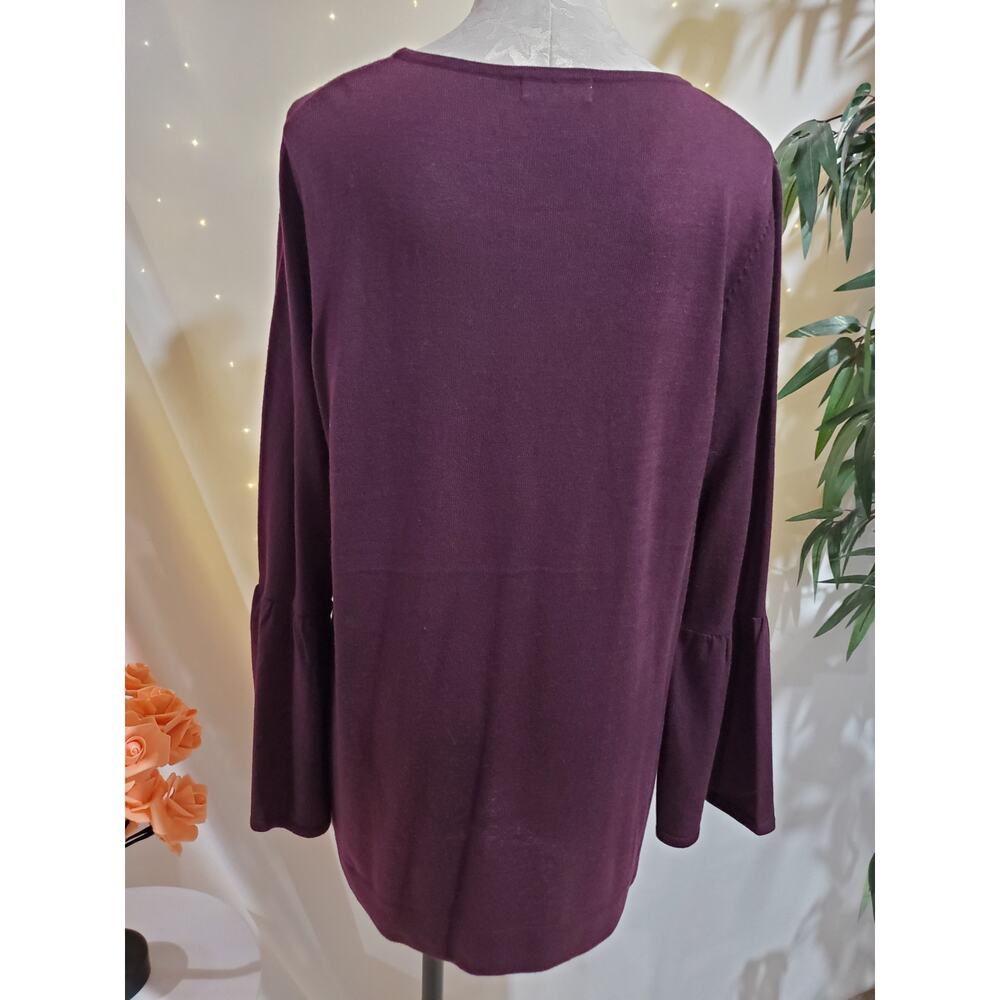 Calvin Klein Long Bell Sleeve Knit Top Womens Size XL Merlot Purple Relaxed Soft - Picture 3 of 10